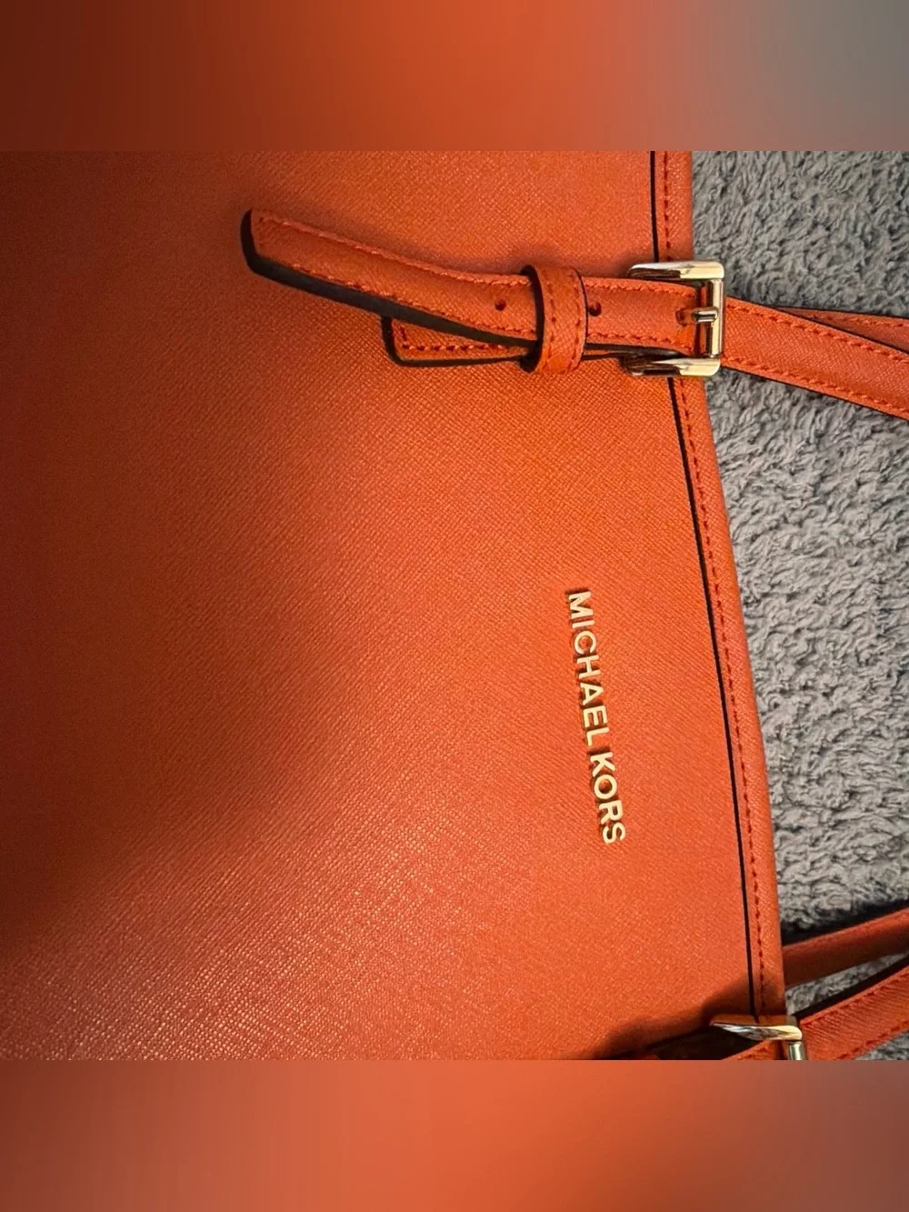 Michael Kors Bright Orange Saffiano Leather Tote with MK Charm